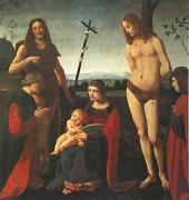 BOLTRAFFIO, Giovanni Antonio The Virgin and Child with Saints John the Baptist and Sebastian Between Two Donors (mk05) oil painting reproduction